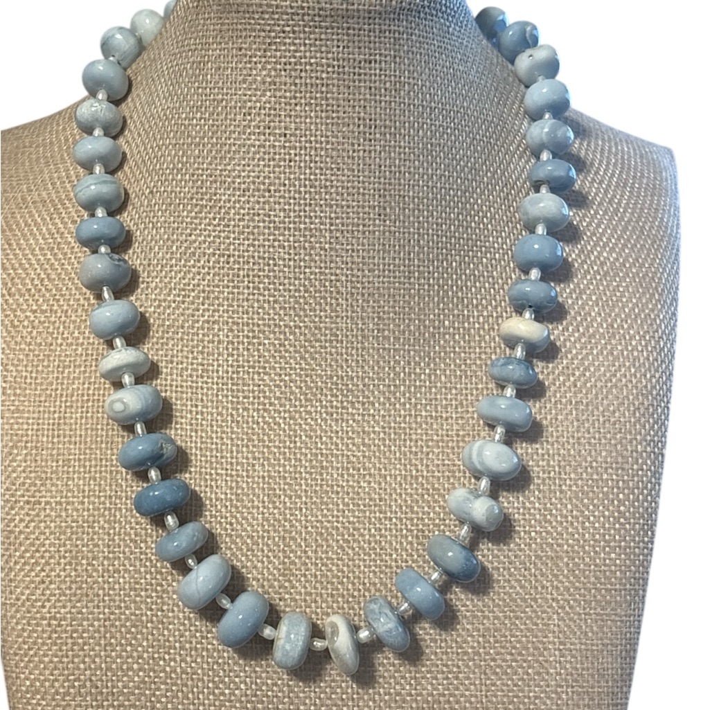 Artisan Owyheeblue Opal Beaded Statement Necklace With Rice Pearl Spacers